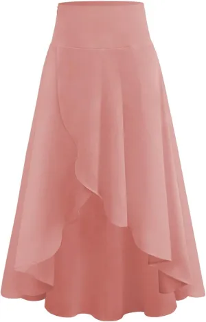 Midi Skirt for Women Summer High Waist Pleated A-Line Flowy Skirt Irregular Hem Ruffle Swing Tiered Long Beach Skirt