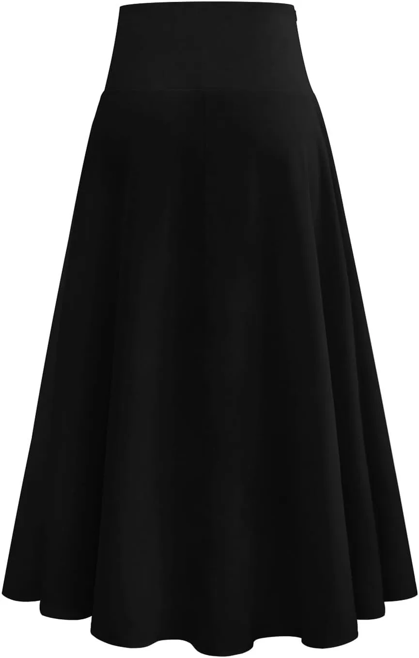 Midi Skirt for Women Summer High Waist Pleated A-Line Flowy Skirt Irregular Hem Ruffle Swing Tiered Long Beach Skirt