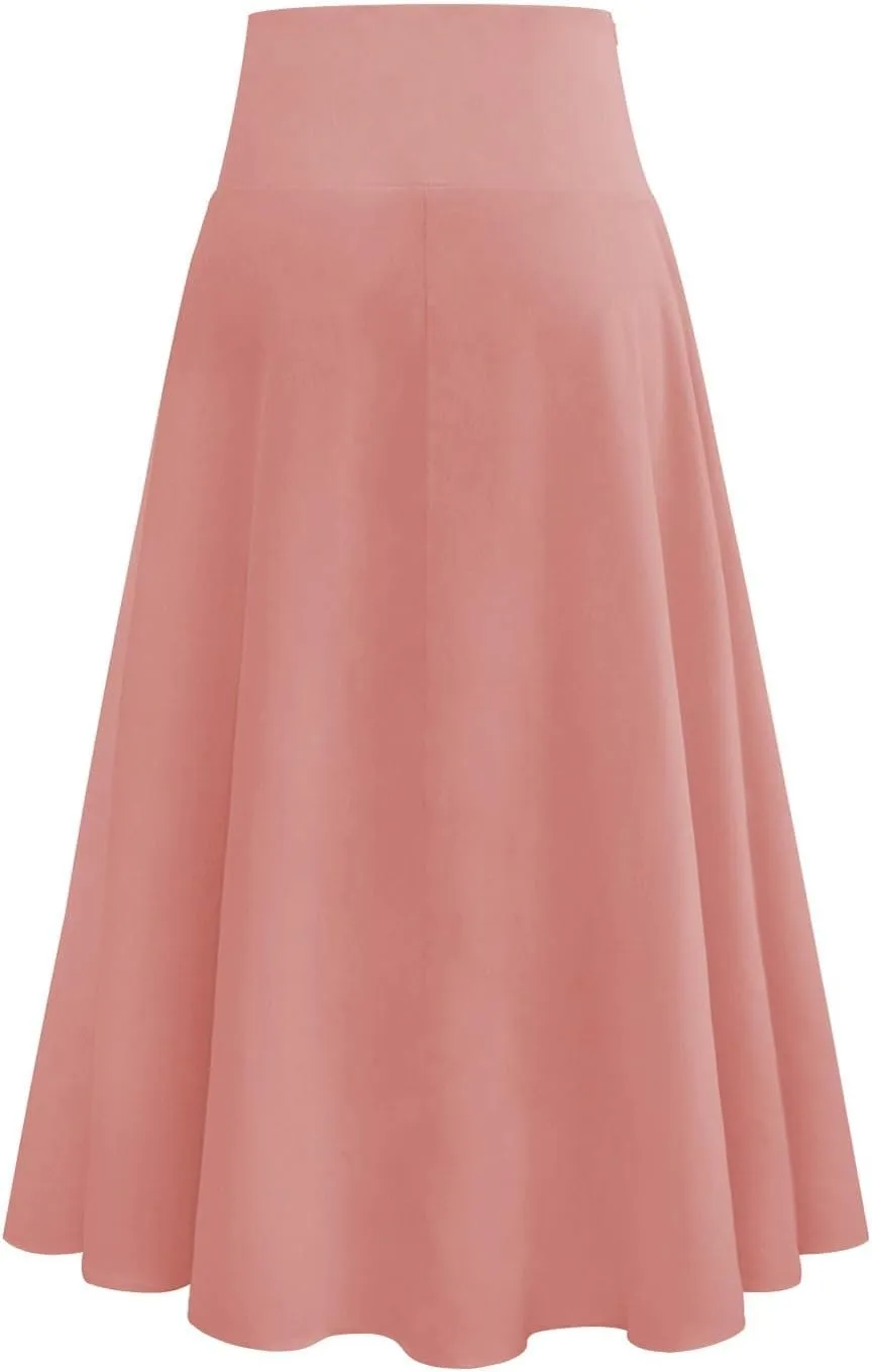 Midi Skirt for Women Summer High Waist Pleated A-Line Flowy Skirt Irregular Hem Ruffle Swing Tiered Long Beach Skirt