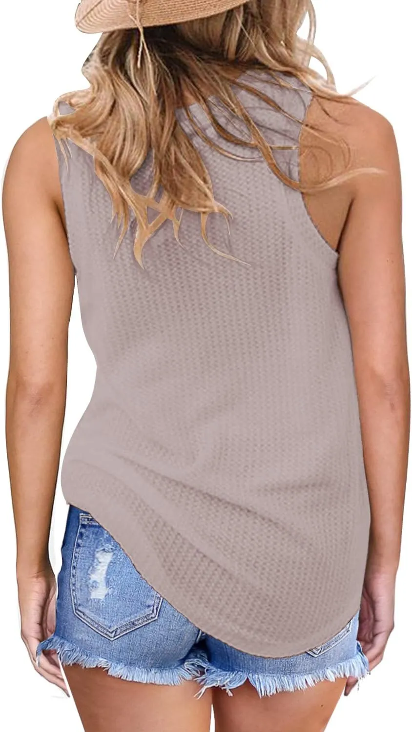 MIHOLL Womens Casual Tops Sleeveless Cute Twist Knot Waffle Knit Shirts Tank Tops