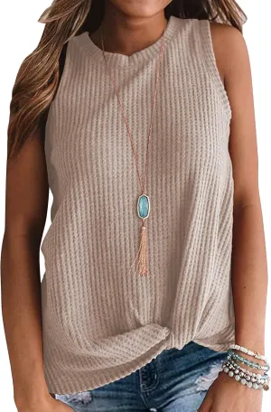 MIHOLL Womens Casual Tops Sleeveless Cute Twist Knot Waffle Knit Shirts Tank Tops