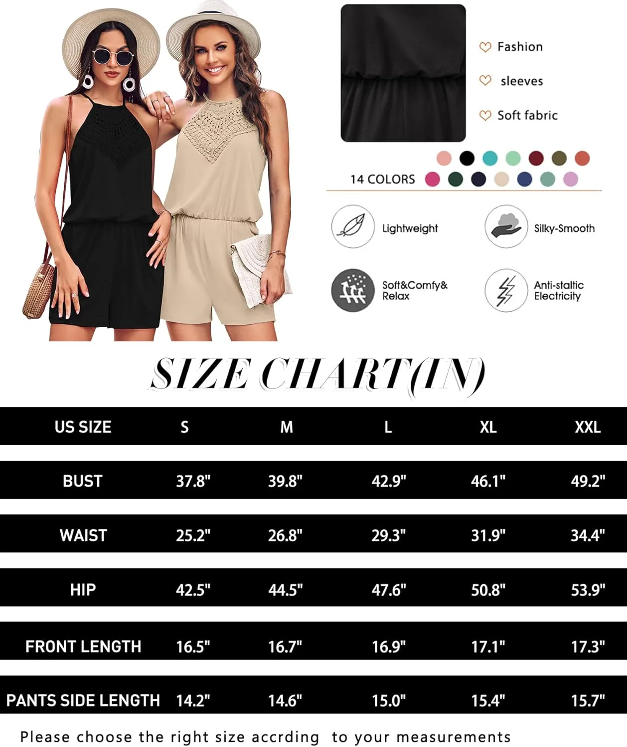 Miladusa Womens Rompers Casual Summer Rompers Short Halter Jumpsuits Solid Color Elastic Waist Outfits with Pockets