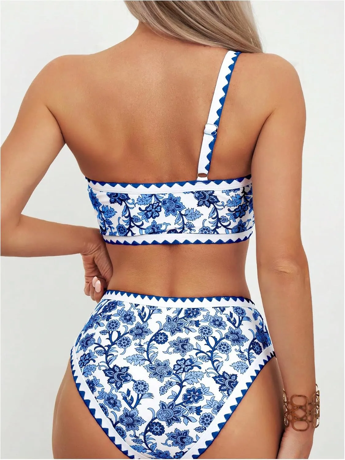 Milumia Women's 2 Piece Paisley Print Bikini Set One Shoulder High Rise Bathing Suits