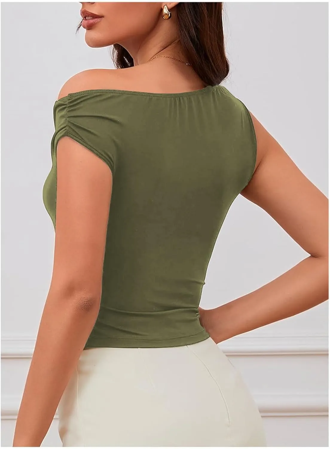 Milumia Women's Summer One Off Shoulder Button Tank Top Asymmetrical Y2K Going Out T Shirts