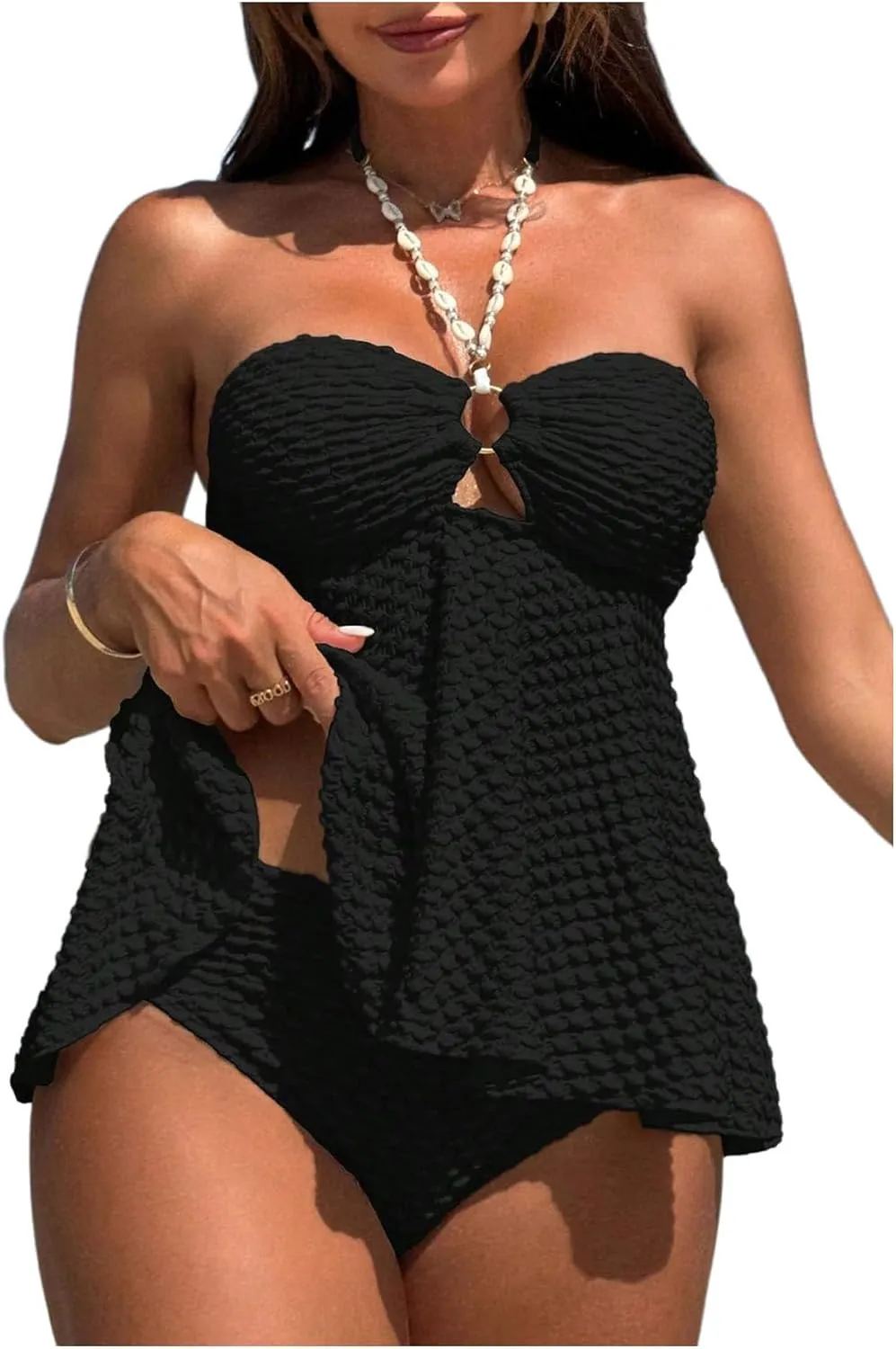 Milumia Women's Tankini Sets Two Piece Halter Cut Out Bathing Suits Tummy Control Swimsuit Flowy Swimwear