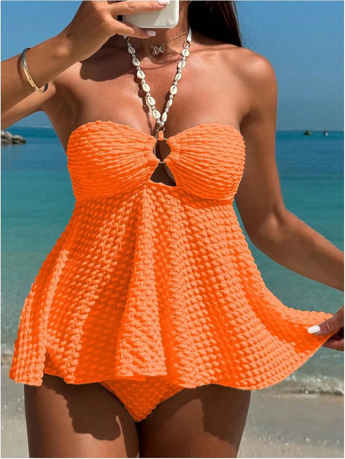 Milumia Women's Tankini Sets Two Piece Halter Cut Out Bathing Suits Tummy Control Swimsuit Flowy Swimwear