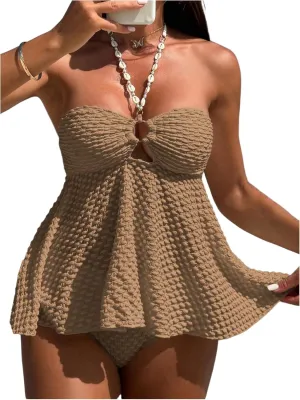 Milumia Women's Tankini Sets Two Piece Halter Cut Out Bathing Suits Tummy Control Swimsuit Flowy Swimwear