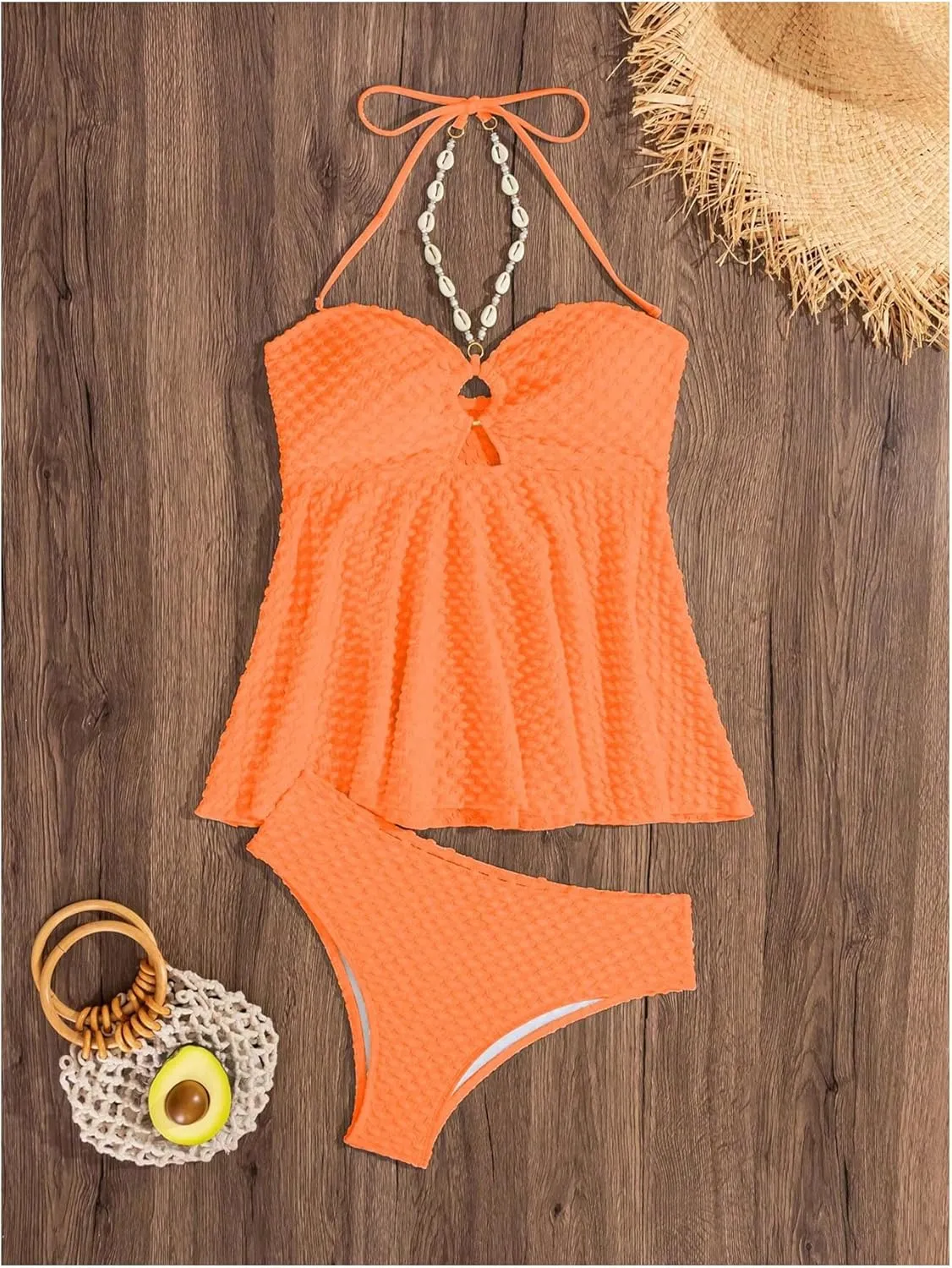Milumia Women's Tankini Sets Two Piece Halter Cut Out Bathing Suits Tummy Control Swimsuit Flowy Swimwear