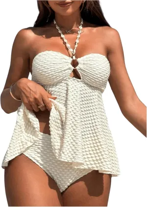 Milumia Women's Tankini Sets Two Piece Halter Cut Out Bathing Suits Tummy Control Swimsuit Flowy Swimwear