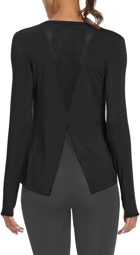 Mippo Long Sleeve Workout Shirts for Women Yoga Tops Open Back Running Shirts Athletic Clothes