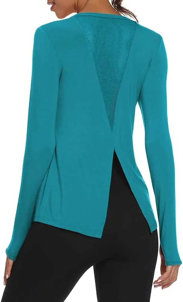 Mippo Long Sleeve Workout Shirts for Women Yoga Tops Open Back Running Shirts Athletic Clothes