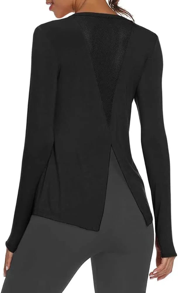 Mippo Long Sleeve Workout Shirts for Women Yoga Tops Open Back Running Shirts Athletic Clothes