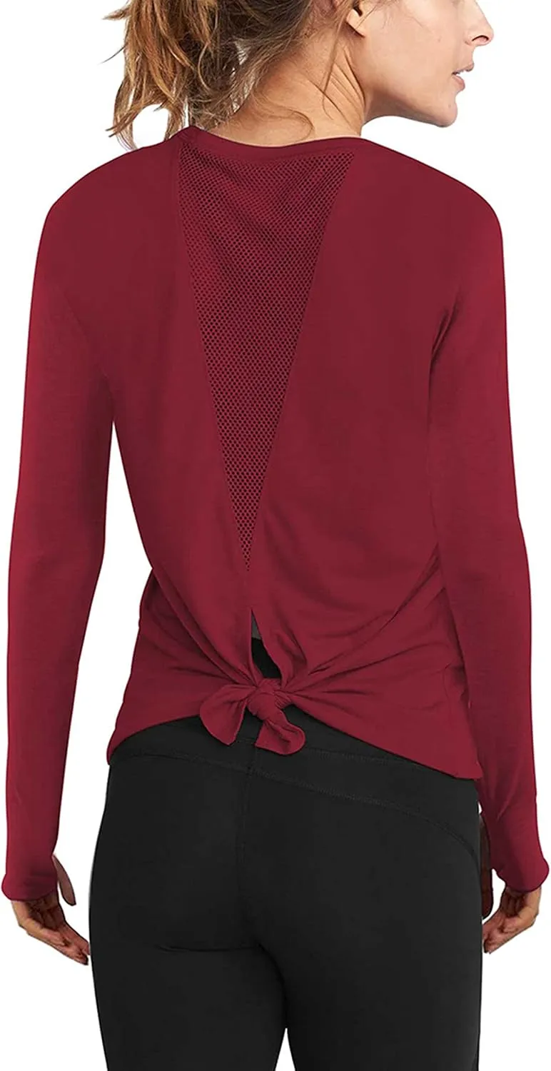Mippo Long Sleeve Workout Shirts for Women Yoga Tops Open Back Running Shirts Athletic Clothes