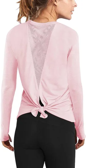 Mippo Long Sleeve Workout Shirts for Women Yoga Tops Open Back Running Shirts Athletic Clothes