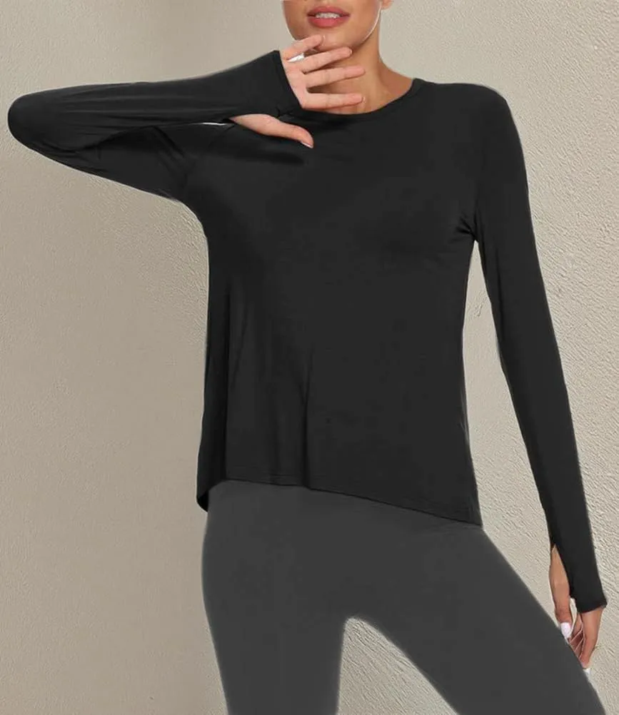Mippo Long Sleeve Workout Shirts for Women Yoga Tops Open Back Running Shirts Athletic Clothes