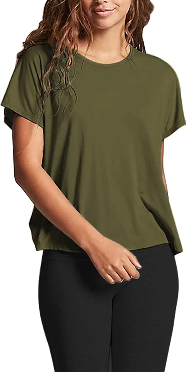 Mippo Womens Open Back Workout Tops Loose Short Sleeve Athletic Gym T Shirts