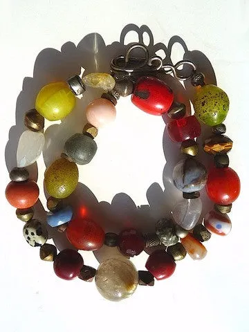 Necklace Multi Color Brass Carnelian Jade Glass