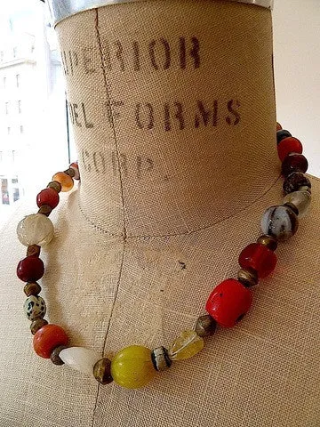 Necklace Multi Color Brass Carnelian Jade Glass