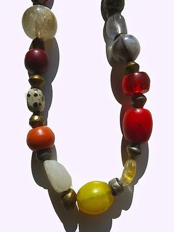 Necklace Multi Color Brass Carnelian Jade Glass