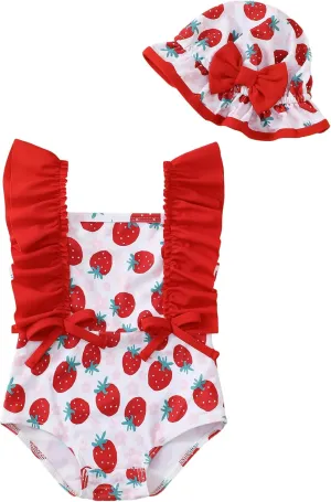 Newborn Baby Girl Swimsuit Toddler Bathing Suit One Piece Ruffle Short Sleeve Baby Swim Suit Infant Swimwear
