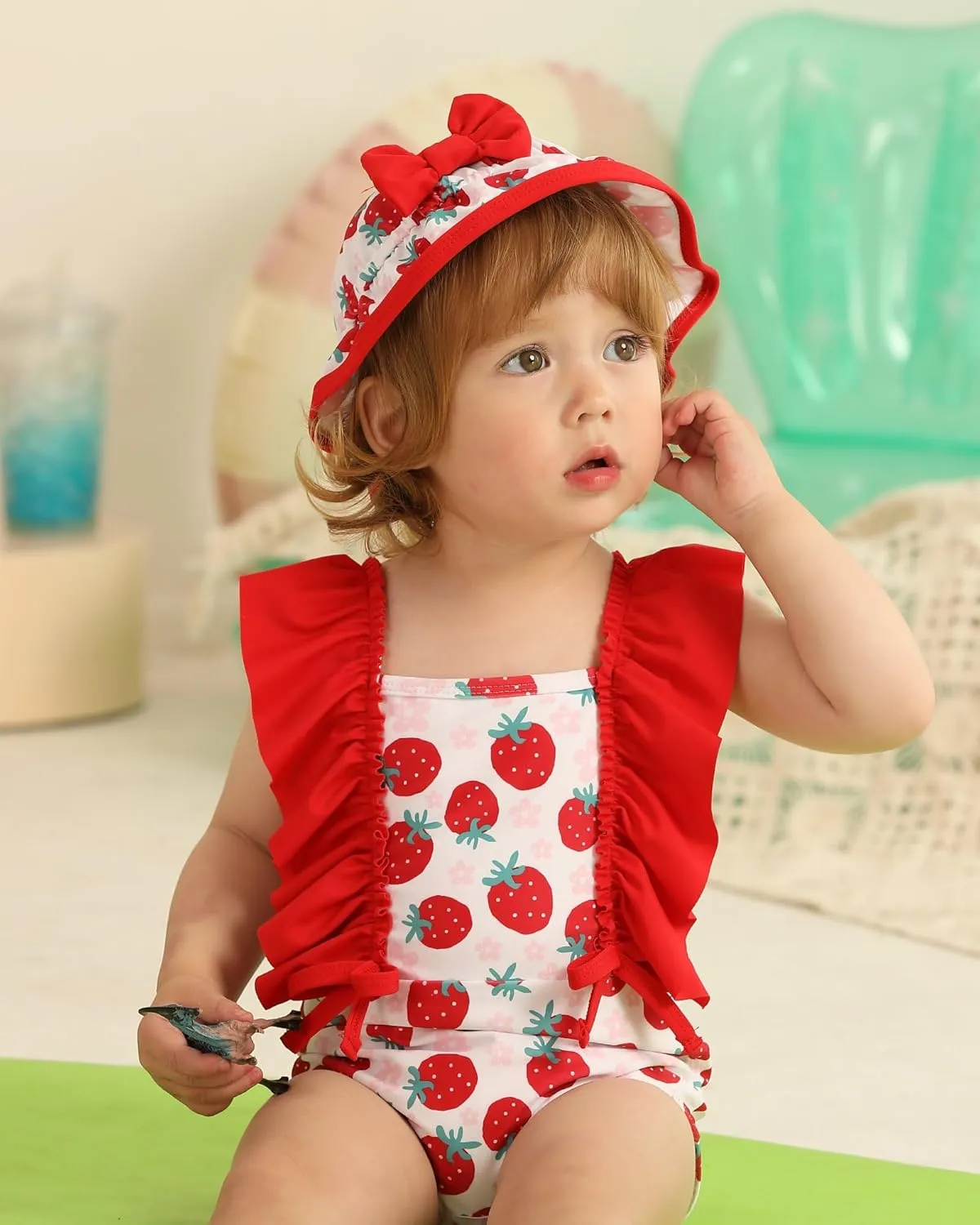 Newborn Baby Girl Swimsuit Toddler Bathing Suit One Piece Ruffle Short Sleeve Baby Swim Suit Infant Swimwear
