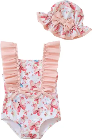 Newborn Baby Girl Swimsuit Toddler Bathing Suit One Piece Ruffle Short Sleeve Baby Swim Suit Infant Swimwear