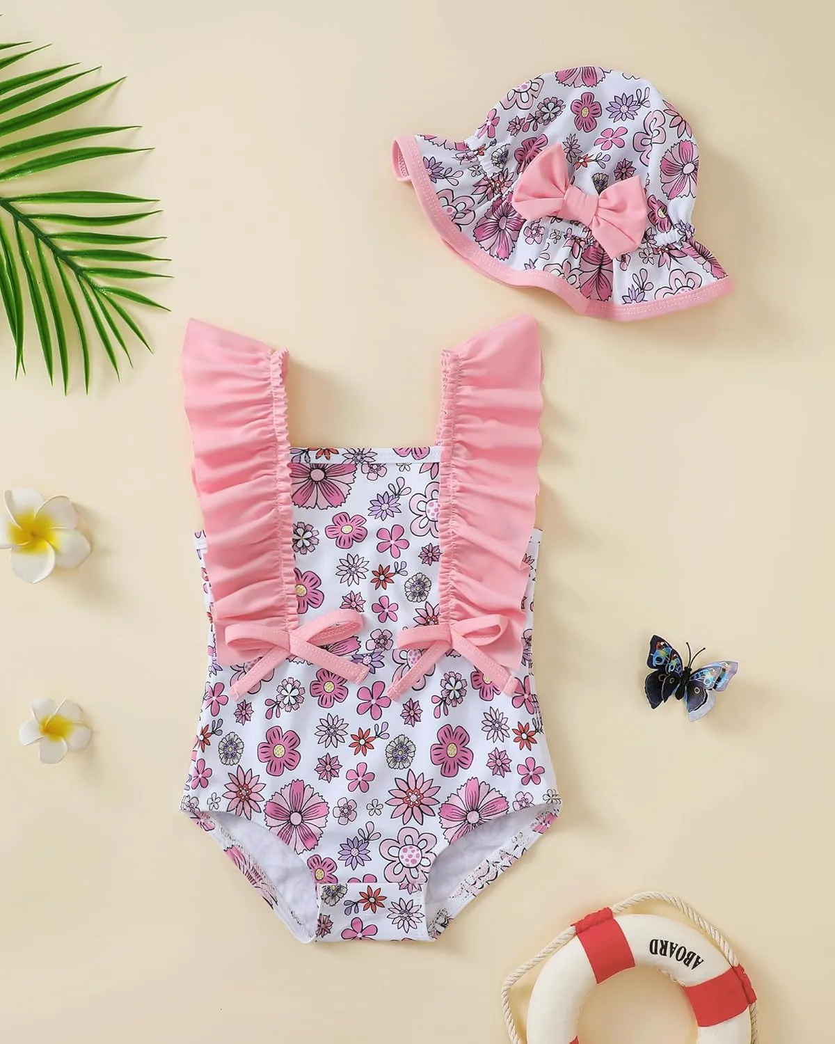Newborn Baby Girl Swimsuit Toddler Bathing Suit One Piece Ruffle Short Sleeve Baby Swim Suit Infant Swimwear