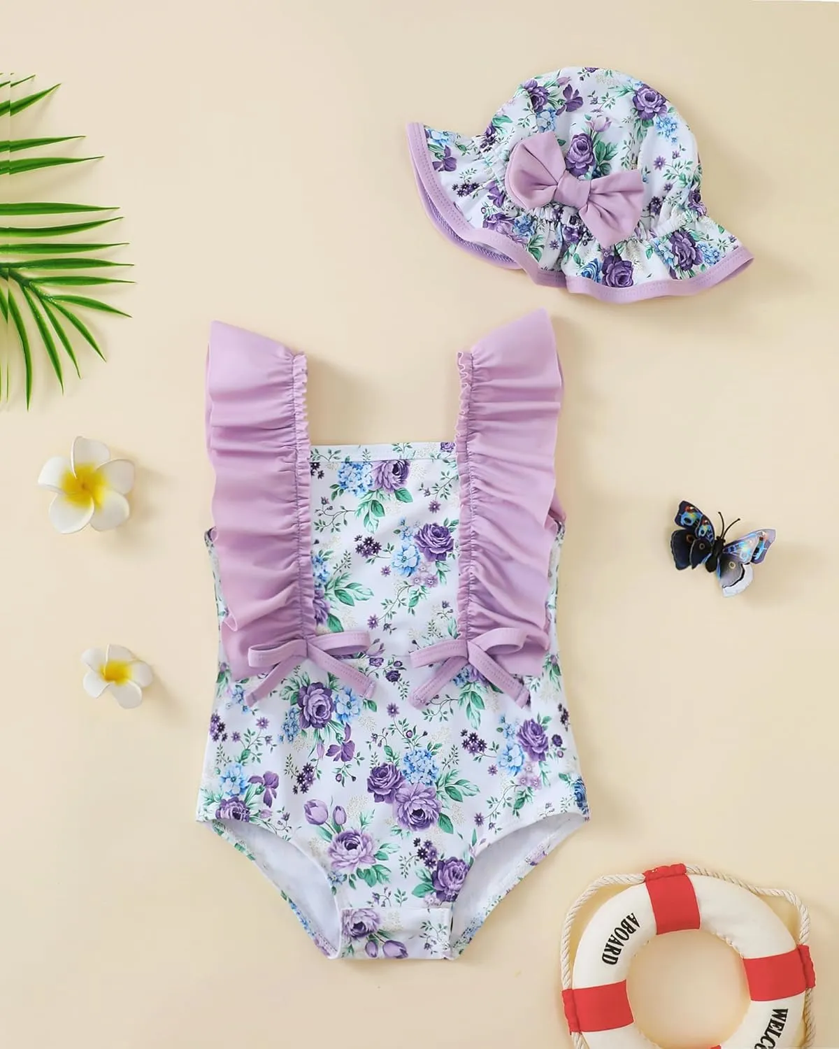 Newborn Baby Girl Swimsuit Toddler Bathing Suit One Piece Ruffle Short Sleeve Baby Swim Suit Infant Swimwear
