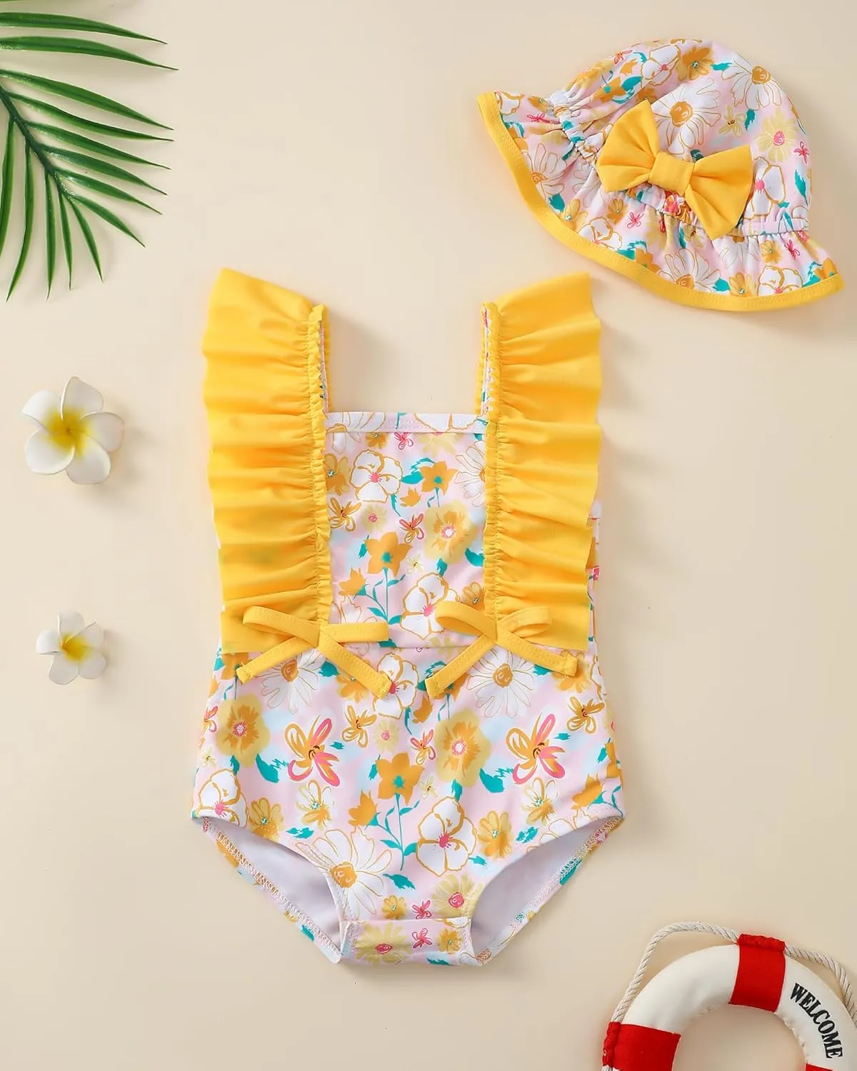 Newborn Baby Girl Swimsuit Toddler Bathing Suit One Piece Ruffle Short Sleeve Baby Swim Suit Infant Swimwear