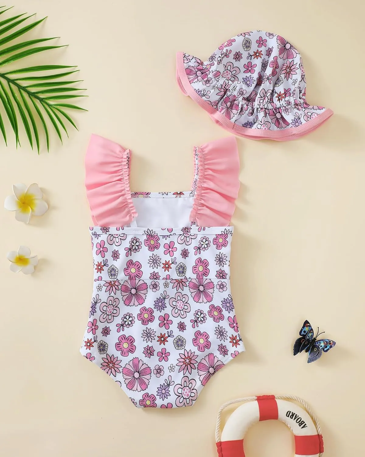 Newborn Baby Girl Swimsuit Toddler Bathing Suit One Piece Ruffle Short Sleeve Baby Swim Suit Infant Swimwear
