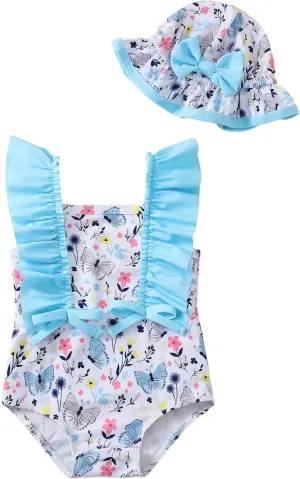 Newborn Baby Girl Swimsuit Toddler Bathing Suit One Piece Ruffle Short Sleeve Baby Swim Suit Infant Swimwear
