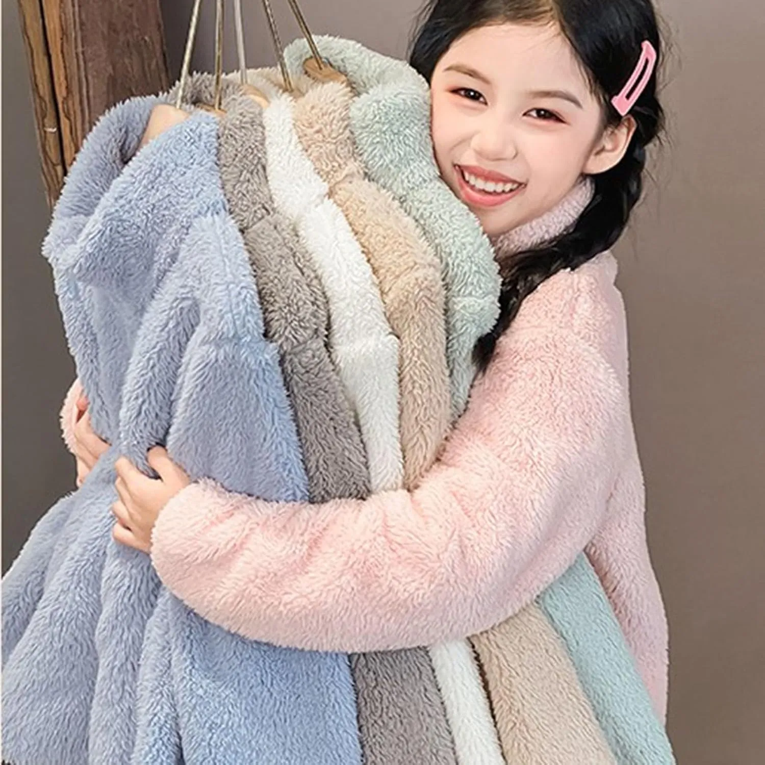 Newborn Baby Girls Warm Cloak Coat Cute Winter Furry Cape Jacket Fluffy Fleece Outwear Long Sleeve Sweet Outfit with Bowknot