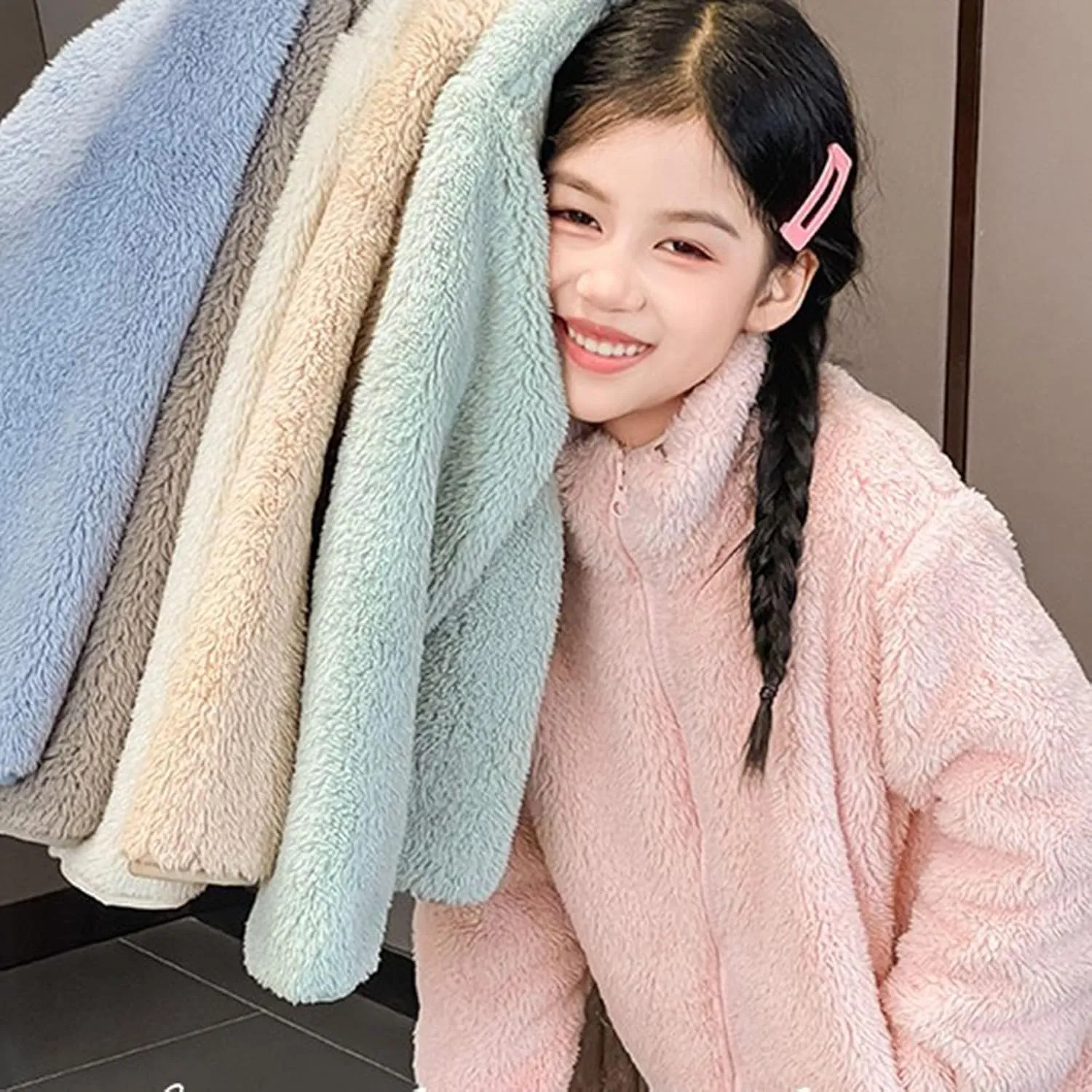 Newborn Baby Girls Warm Cloak Coat Cute Winter Furry Cape Jacket Fluffy Fleece Outwear Long Sleeve Sweet Outfit with Bowknot