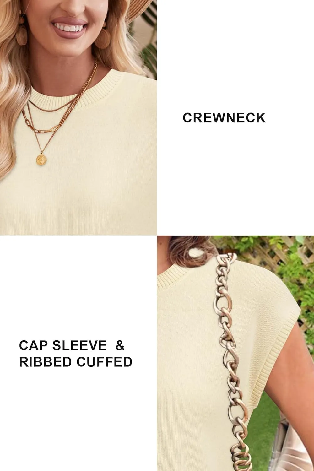 Newshows Womens 2024 Summer Tops Spring Sweater Vest Cap Sleeve Crewneck Business Casual Outfits Knit Dressy Shirts Trendy
