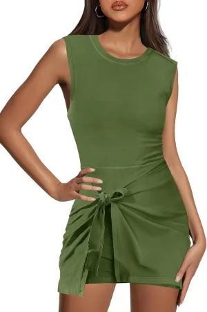 Nirovien Womens Athletic Romper Dress Sleeveless Workout Romper Bodycon Mini Dress with Shorts Summer Outfits
