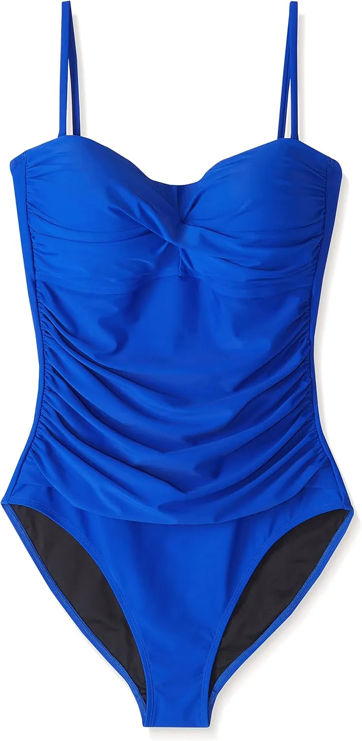 Ocean Blues Womens Bandeau One Pieces Swimsuit Molded Cups Shirring Tummy Control Bathing Suit