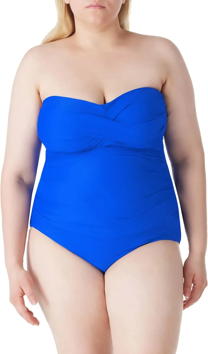 Ocean Blues Womens Bandeau One Pieces Swimsuit Molded Cups Shirring Tummy Control Bathing Suit