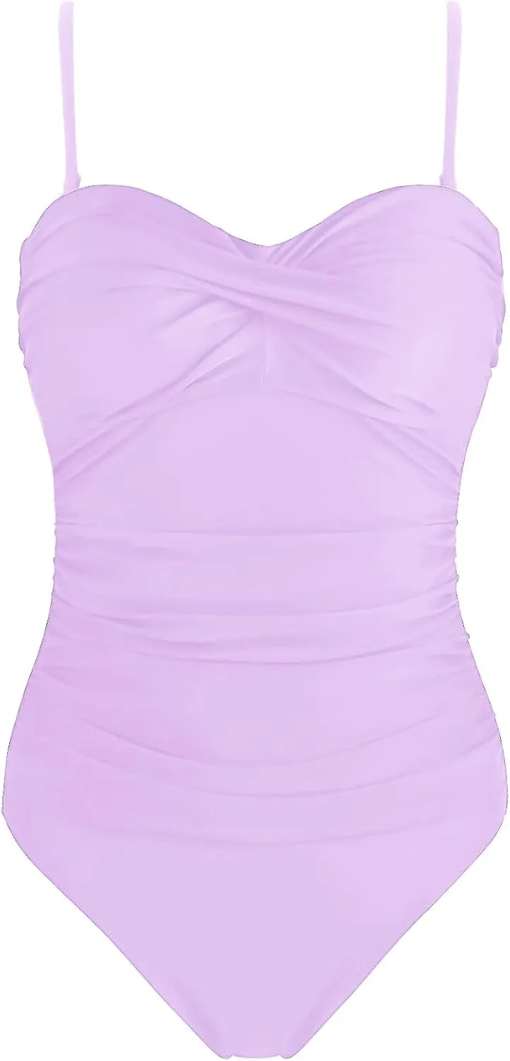 Ocean Blues Womens Bandeau One Pieces Swimsuit Molded Cups Shirring Tummy Control Bathing Suit