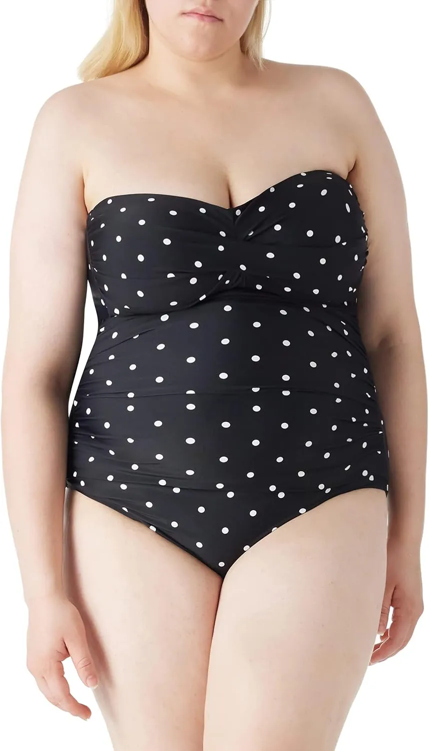 Ocean Blues Womens Bandeau One Pieces Swimsuit Molded Cups Shirring Tummy Control Bathing Suit