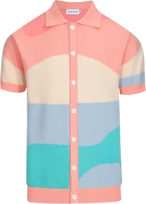 OXKNIT Mens Short Sleeve Vintage Polo Shirts Casual Multi-Colored Knitted Geometric Patterns Shirts