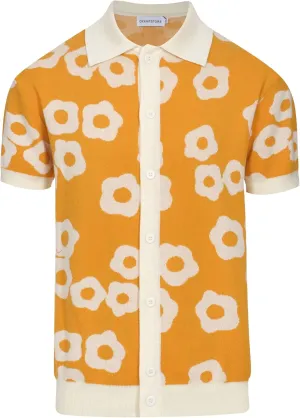 OXKNIT Mens Vintage Polo Shirts Casual Flower Pattern Knit Golf Polo Shirts Short Sleeve Jacquard Design