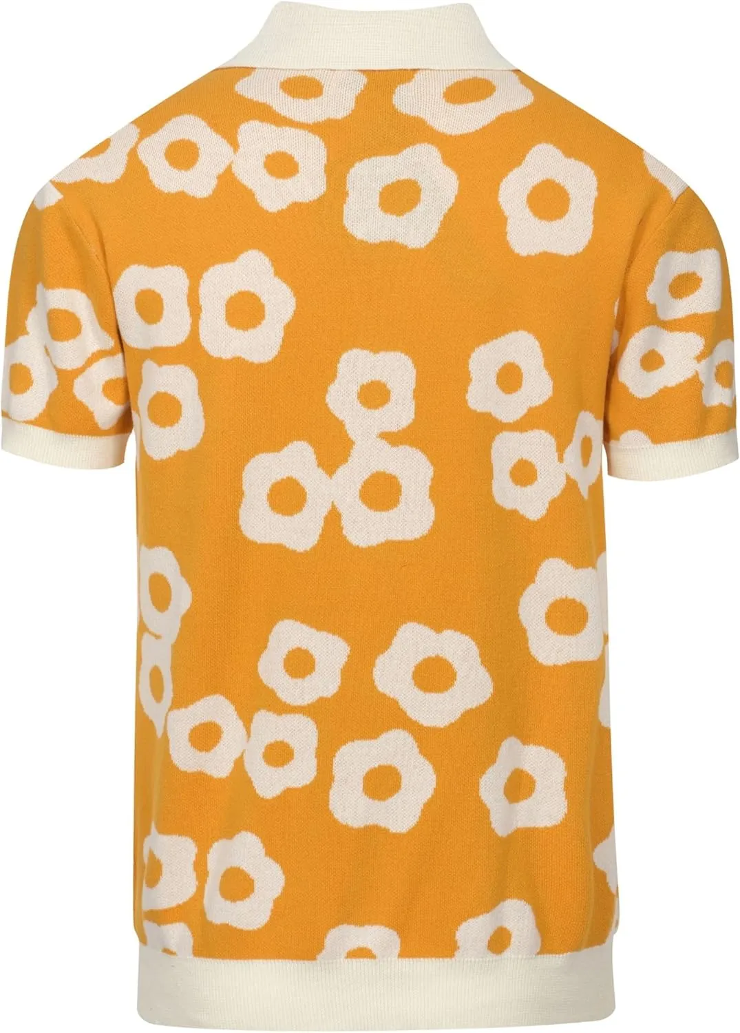 OXKNIT Mens Vintage Polo Shirts Casual Flower Pattern Knit Golf Polo Shirts Short Sleeve Jacquard Design