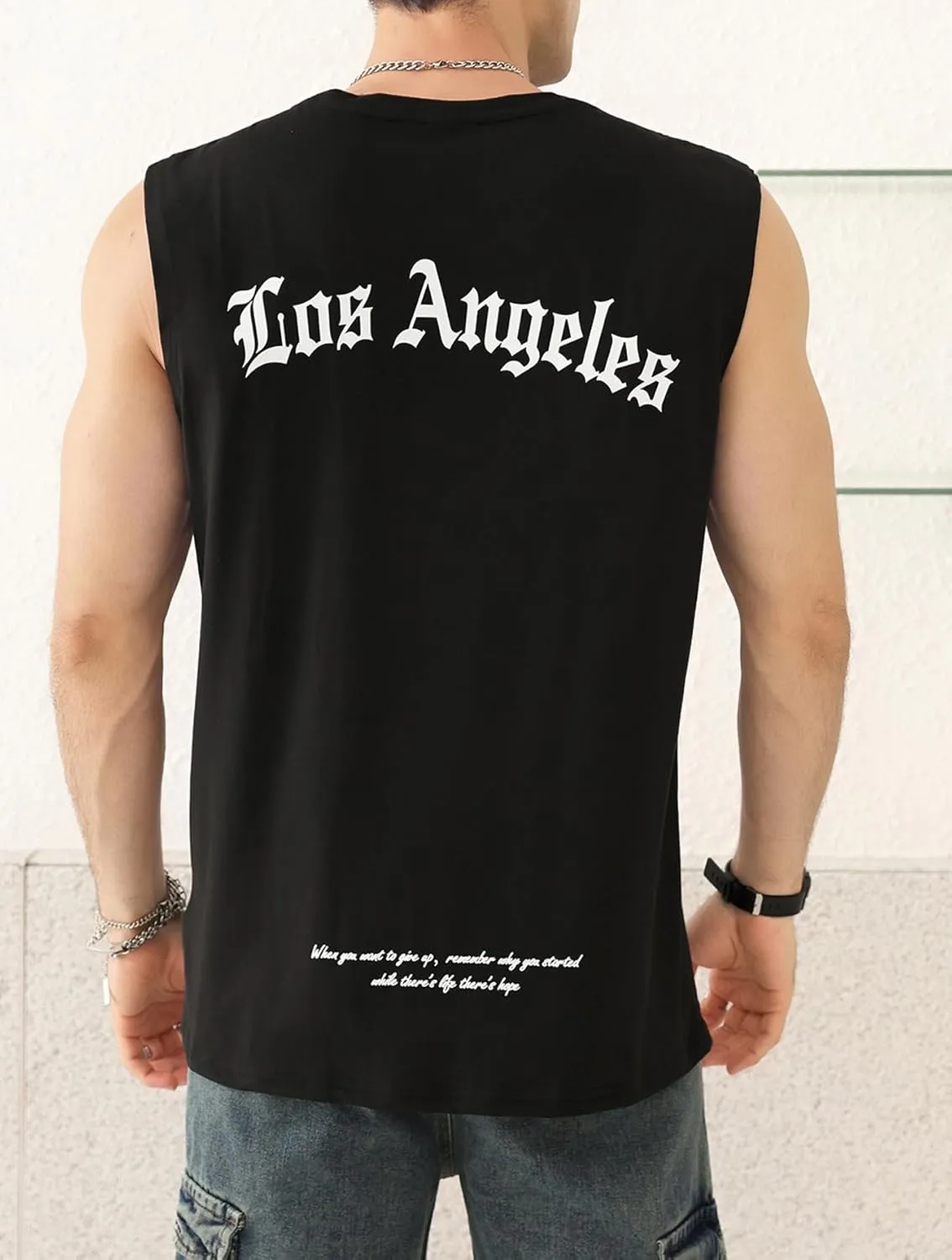 OYOANGLE Men's Letter Graphic Print Tank Top Crew Neck Sleeveless T-Shirts Summer Tops Streetwear