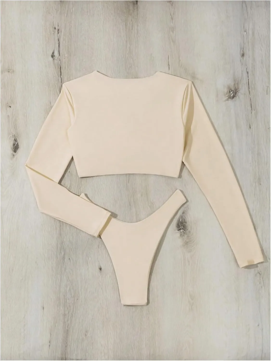 OYOANGLE Women's 2 Piece Long Sleeve Swimsuits Tie Front Crop Rash Guard Swimsuits Swimwear