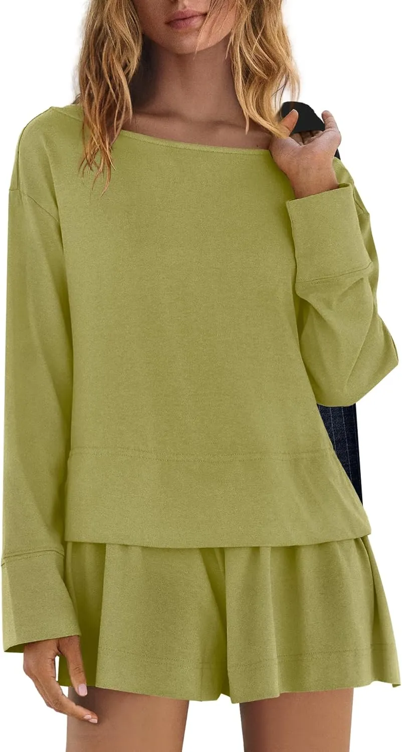 Panadila Womens Long Sleeve Short Romper Dress Oversized Crewneck One Piece Jumpsuit Open Back Layered Casual Outfits