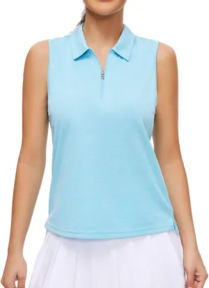 Pdbokew Women's Polo Shirts Quarter-Zip Golf Shirts Sleeveless Tops