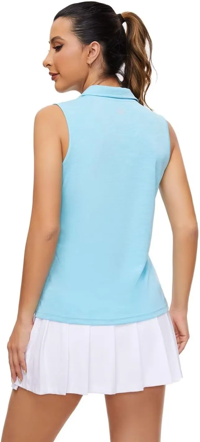 Pdbokew Women's Polo Shirts Quarter-Zip Golf Shirts Sleeveless Tops