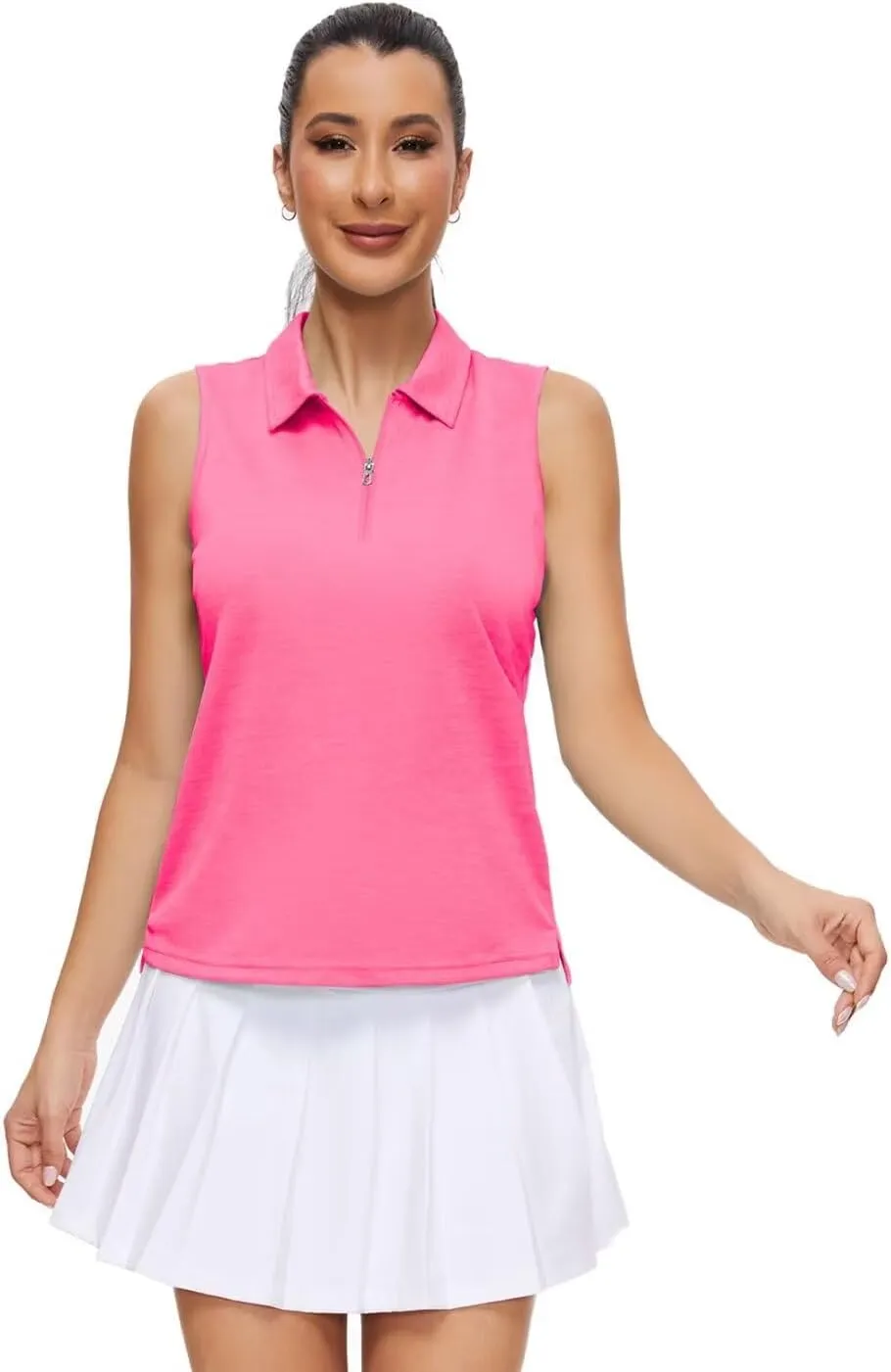 Pdbokew Women's Polo Shirts Quarter-Zip Golf Shirts Sleeveless Tops