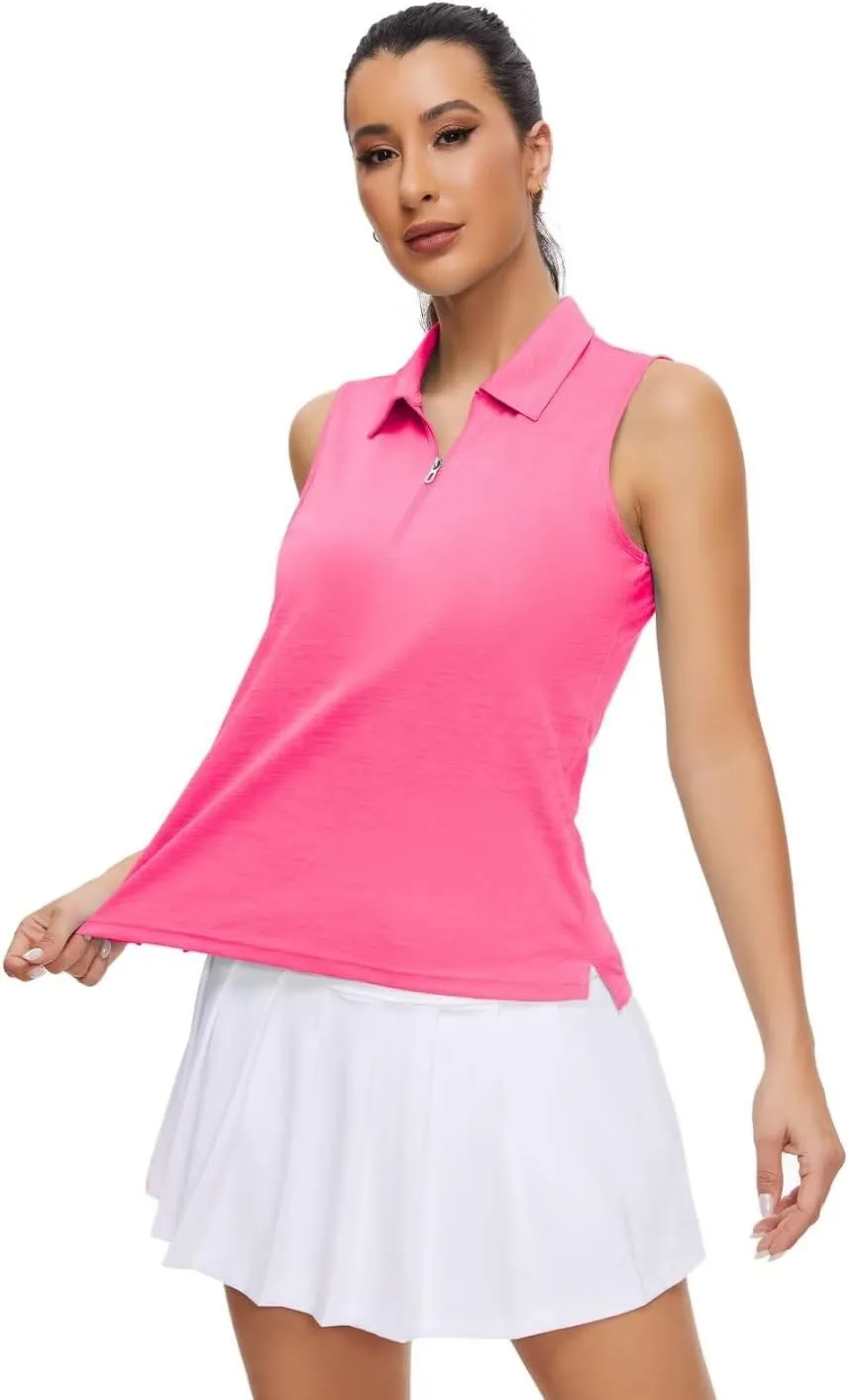 Pdbokew Women's Polo Shirts Quarter-Zip Golf Shirts Sleeveless Tops