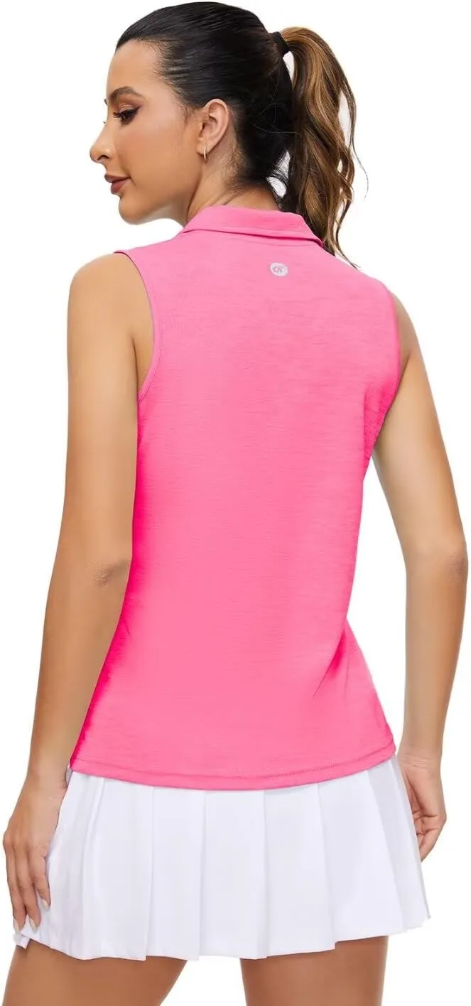 Pdbokew Women's Polo Shirts Quarter-Zip Golf Shirts Sleeveless Tops